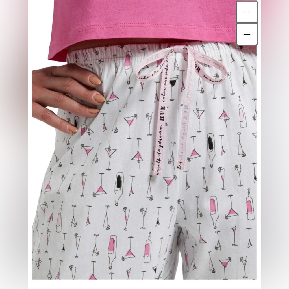 HUE CROPPED PAJAMA BOTTOMS COCKTAIL / WINE BOTTLE COSMOPOLITAN PRINT SIZE M NEW
